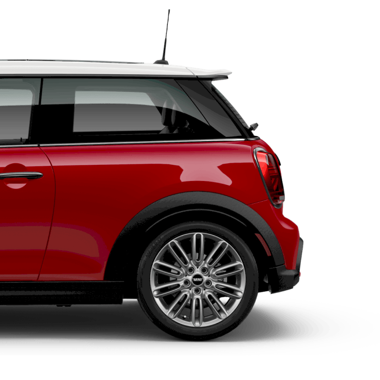 A side-view of a MINI Cooper S 2 Door from the rear door to the trunk.
