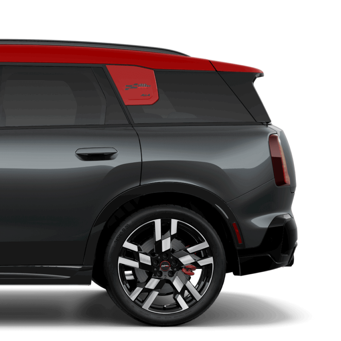 Side view of the rear half of the MINI JCW Countryman ALL4.