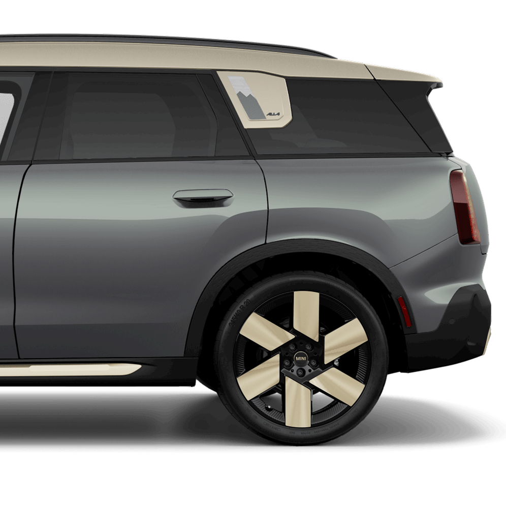 A side-view of a MINI Countryman S ALL4 from the rear door to the trunk. 